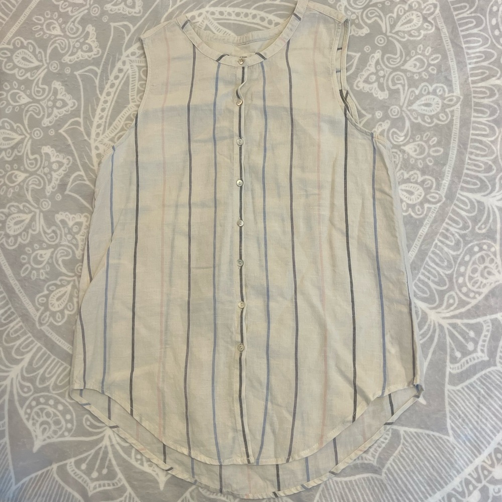 C AND C CALIFORNIA 100% LINEN SLEEVELESS TOP SIZE M MEDIUM TANK STRIPE WHITE 273